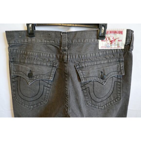True Religion Mens Jeans 38 x 32 Gray Ricky World Tour Relaxed Fit Straight - Picture 11 of 16